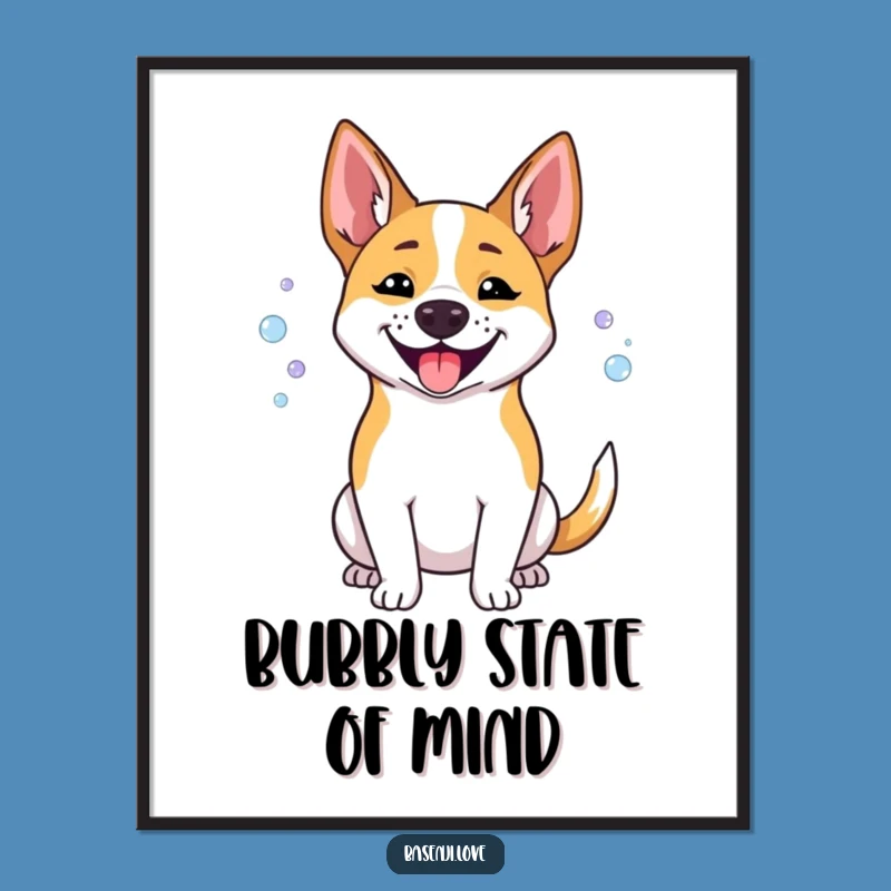Funny Bubbles Basenji Digital Print: Instant Joyful Dog Art for a Perfect Gift