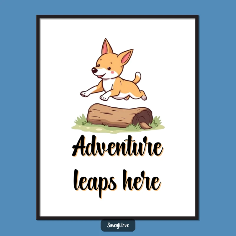 Funny Basenji Leaping Poster: Dynamic Dog Art Print for a Perfect Gift