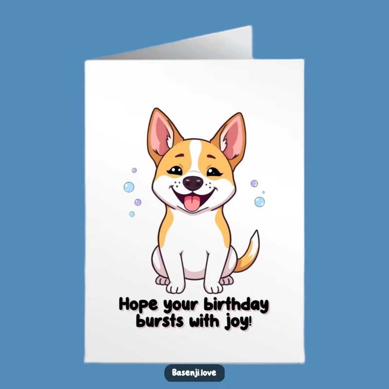 Free Printable Birthday Card: Bubbling Basenji - Funny Downloadable Gift for Dog Lovers