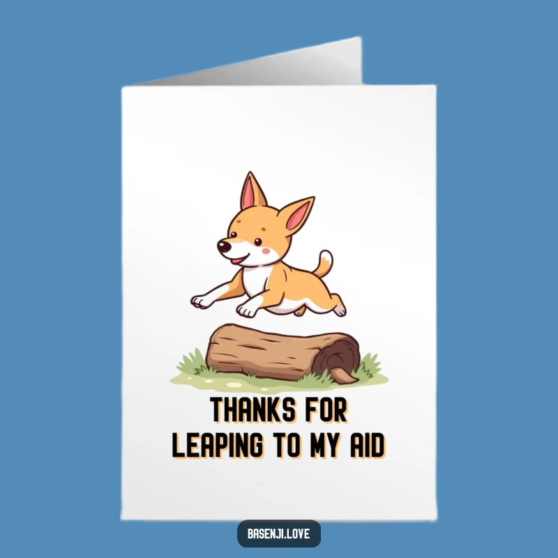 Free Printable Thank You Card: Leaping Basenji Dog - Funny Downloadable Note of Gratitude