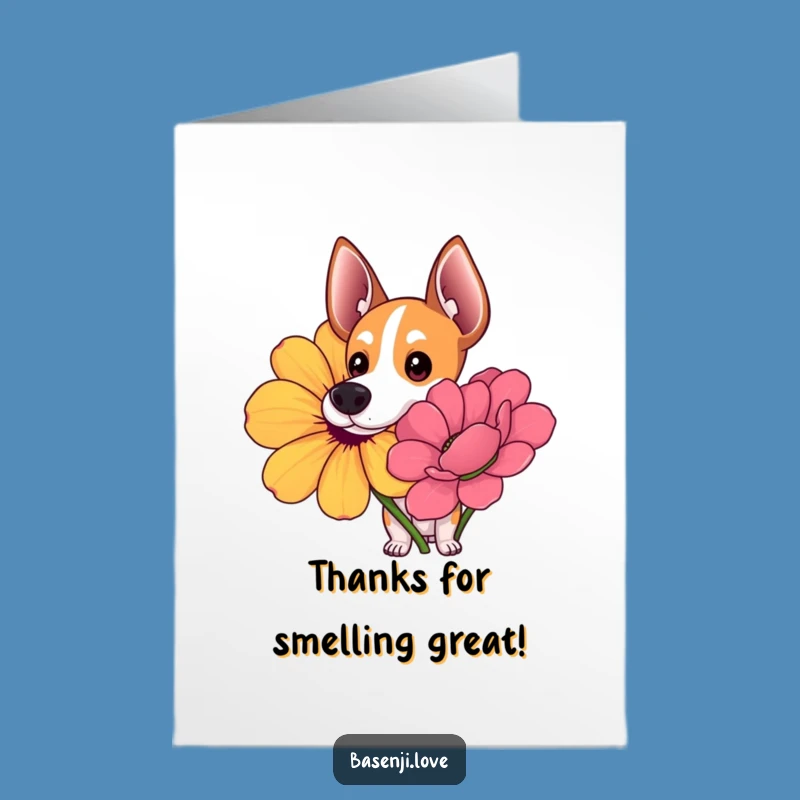 Funny Thank You Card Free Printable: Basenji Flower Curiosity